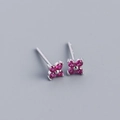 S925 sterling silver four-leaf flower stud earrings with rose red gemstone petals - 925 Silver / Platinum Plated (Red Zirconia)