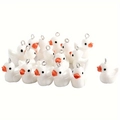Set of 15 white resin duck charms with orange beaks for DIY jewelry and keychains - Bulk Pendant / White