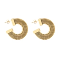 Detailed close-up of gold-plated titanium earrings featuring a woven mesh texture and C-shape - Mesh Braided C-Shape Style (E844-GO)