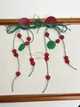 Detail of red and green Chinese knot tassel earrings with double joy characters - Green Cord Red Beaded Earrings / Red Green