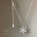 Elegant rose gold snowflake pendant necklace with sparkling cubic zirconia crystals - XL843 Silver Stainless Steel Chain