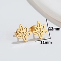 Boucles d'oreilles vintage françaises en acier inoxydable doré, motif feuille 12mm - Feuille Creuse / Or