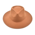 Sombrero fedora clásico de lana marrón con ala ancha y copa abollada, vista de 45 grados - M (56-58cm) / Caqui