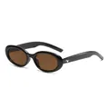 Gafas de sol ovaladas negras elegantes con lentes marrones y detalles de estrellas - Montura negra brillante lentes té