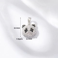 Macro shot of 14k gold-plated panda pendant with size specs and zircon inlay - Silver Tone Panda Head (Palladium H-11986)