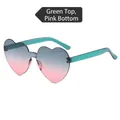 Frameless heart sunglasses with green and pink gradient lenses and green transparent temples - Green to Pink Gradient