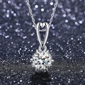 Macro shot of a heart-shaped moissanite pendant with a six-prong silver setting - Q017 Heart Openwork 1ct
