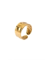 Detail of golden open ring with unique hand-hammered texture and 18k gold plating - Adjustable Open / Thin Handmade Hammered Texture Style
