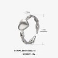 Anillo de corazón ajustable en acero inoxidable plateado pulido con diseño cadena - Color Acero