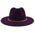 Classic dark purple wool fedora hat with elegant gold ribbon band decoration - Dark Purple (Gold Ring)