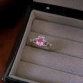 Elegant gold plated crown ring featuring a brilliant pink cubic zirconia stone - 70# Ring - Silver - Pink Crown