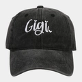 Gorra de béisbol retro en negro lavado con bordado Gigi blanco y corona suave ajustable - Ajustable / Negro