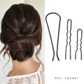 3-piece set of matte black alloy U-shaped hair forks for minimalist hair styling - Iron / Blister Pack / Large & Small 3-Piece Set