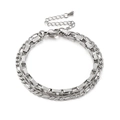 Double-layered stainless steel chain bracelet with Figaro and box links in silver finish - Silver (KB144907-Z)