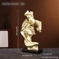 Modern gold resin couple kissing statue home decor piece with dimensions shown - A Deep Kiss - Large / Gold
