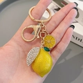 Porte-clés citron jaune étincelant avec strass blancs et pendentif feuille pour sac - Jaune