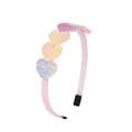 Detail showing the iridescent sequin hearts and pink fabric-wrapped headband with soft tips - Iridescent Gradient Heart