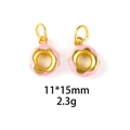 Macro detail of pink donut charms with gold plating and 11x15mm dimension specs - No.4 Classic Donut