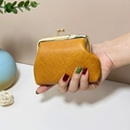 Mini vintage mustard yellow coin purse with litchi grain leather and gold clasp - Turmeric