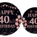 Roségoldene 40. Geburtstag runde Party-Tischdecke mit schwarzem Hintergrund und Glitzerzahlen - Vierzigster Geburtstag - Kleine Teller