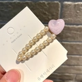 Sweet hair clip with purple glitter heart and faux pearls on a gold-tone base - Waterdrop Ice Heart / Purple