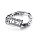 Men's hip hop box chain bracelet in silver steel with geometric square cross charm - Classic Steel Color (KB132428-KFC)