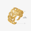 Adjustable golden leaf-shaped stainless steel open ring with 1.7cm width detail - Gold Ring 151