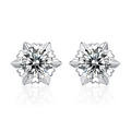 Macro detail of snowflake-shaped silver stud earrings with sparkling moissanite stones - Snowflake Stud Earrings