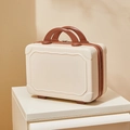 14-inch beige hardshell vanity suitcase with brown trim and wave embossed pattern - Off White