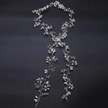 Silver bridal headband with white pearls and crystals on black background in S-shape - 1.5m / Silver