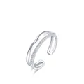 S925 sterling silver double-layered open ring with sparkling cubic zirconia pavé setting - 925 Sterling Silver