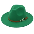 Chapeau fedora en feutre vert élégant avec bande en cuir brun et boucle dorée - Vert Herbe