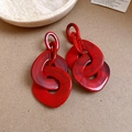 Unique geometric red acrylic double hoop earrings with steel pins on a minimalist background - Red (Steel Pin)