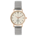 Elegant rose gold quartz watch with grey metallic elastic band and matte white dial - Gray
