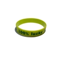 Detail of yellow silicone St. Patrick's Day wristband with green lucky clover print - 100% Lucky Style