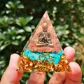 Handmade Orgone pyramid with brass Buddha statue, turquoise stones, and gold foil layering - FK01 Turquoise / 6cm