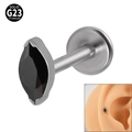 Black marquise-cut G23 titanium labret stud earring with flat back for ear cartilage - 1.2x6mm / NO 10 (Black Zirconia)
