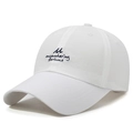 Minimalist white quick-dry baseball cap featuring navy blue 'M' embroidery and curved brim - Adjustable / White