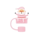 Dettaglio copri cannuccia in silicone Babbo Natale rosa nel camino per cannuccia 10mm - Babbo Natale