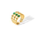 Macro shot of triple-layer 18k gold-plated ring with three green malachite zircons - Green Gemstone Style (TR4159-GN)