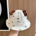 White baby bucket hat featuring brown bow embroidery and 3D bow accents - 8 Months-3 Years (46-50cm) / 21 Bowknot (Brown/White)