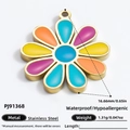 Colorful floral stainless steel pendant with 18k gold plating and waterproof coating - Colorful Flower Pendant (PJ91368) / 2 Pcs/Set / Multicolor