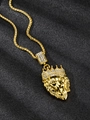 Close-up of golden lion head pendant with crown and rhinestones on black background - 60CM / Gold Lion Pendant + Wheat Chain