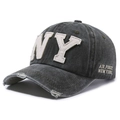 Berretto da baseball in cotone grigio scuro lavato vintage con ricamo NY bianco e visiera - Verde Militare