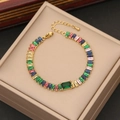 Lujosa pulsera de acero inoxidable dorado con circonitas de colores y detalles florales - Estilo de Circonita Cuadrada Colorida (2#)