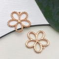 Two rose gold hollow five-petal flower charms with beaded edges and top rings - Hollow Beaded Five-petal Flower