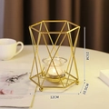 Golden geometric metal candle holder with glass cup, size 15cm height and 12cm width - Large / Gold