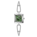 Silver square watch with green mother-of-pearl dial and woven metal strap - Snake Chain Silver Green