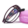 Faltbare lila Blaulichtfilter Lesebrille +1.50 mit Blumenmuster und rosa Etui - +100 / Lila