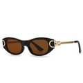 Retro oval punk sunglasses with black frames, brown lenses and gold metal temples - Black Frame Tea Lens